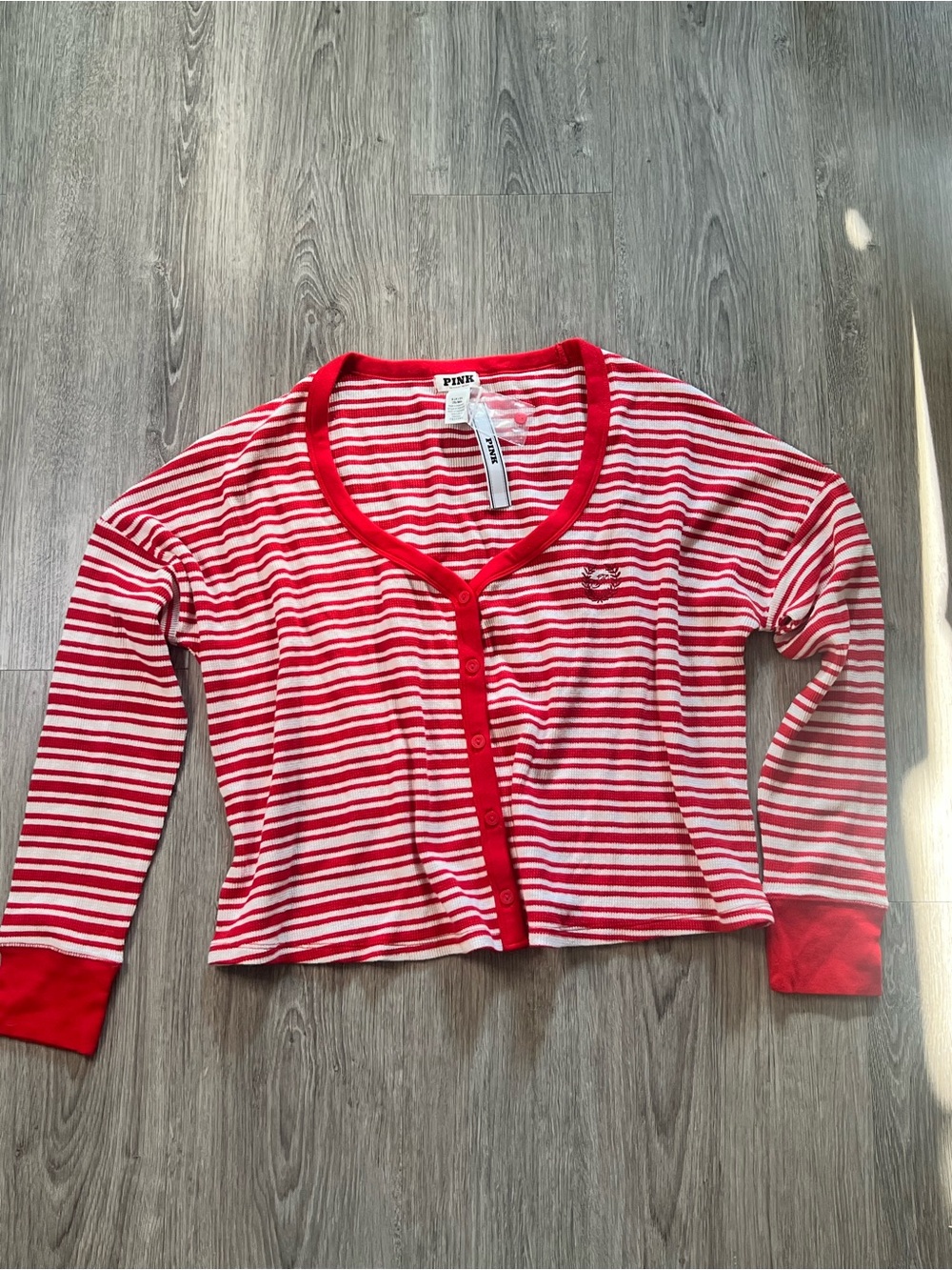 PINK Victoria's Secret Red & White Striped Womens Button-Front Top
